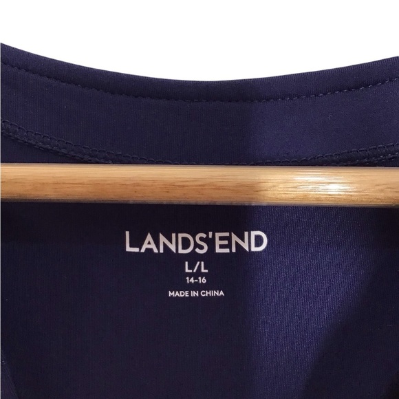 Lands End Navy Blue Laser Cut Trim Shift Dress Stretch Women’s Size Large - Picture 7 of 7